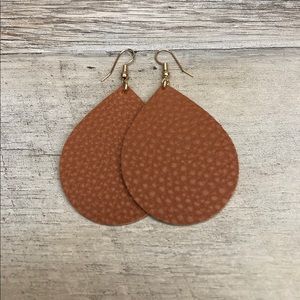 18K Gold Plated Leather Teardrop Earrings